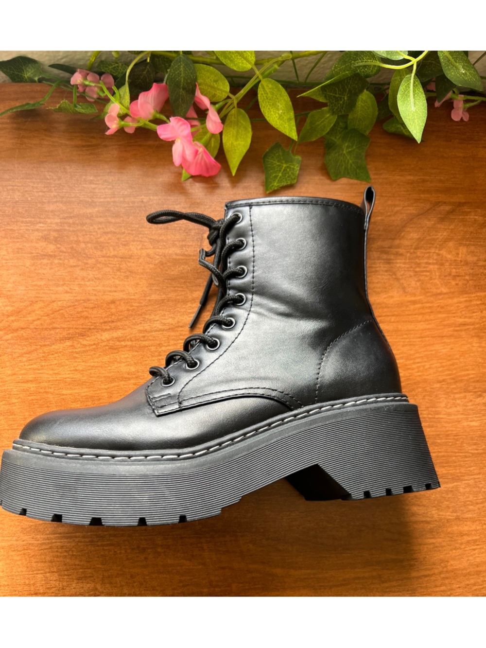 Wild fable Black Combat Lace-Up Platform Boots w 8.5 - Picture 6 of 11